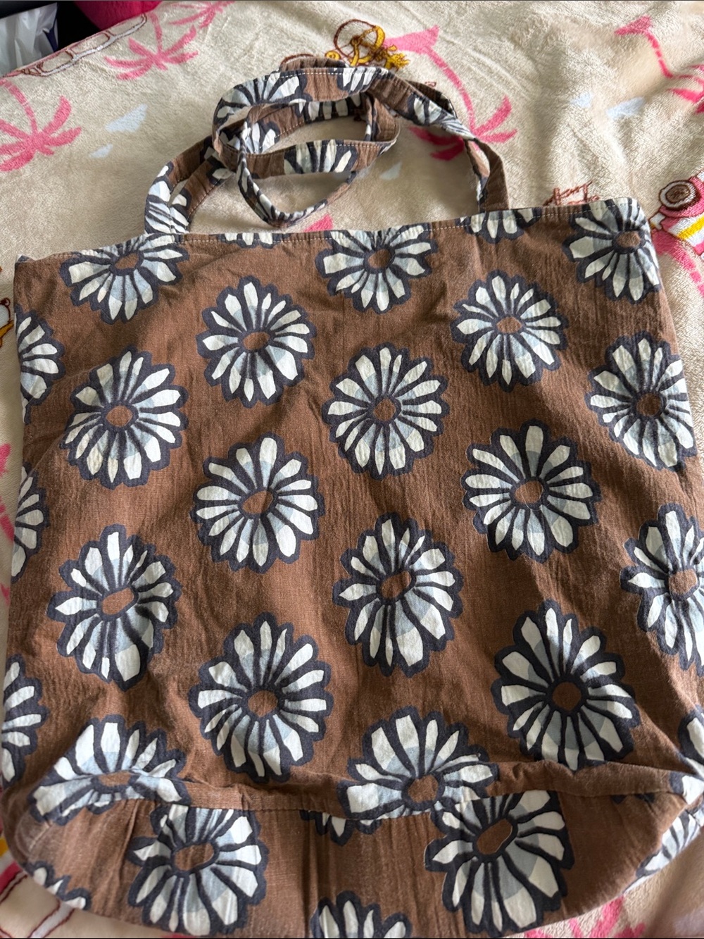Brown Floral Daisy Tote Bag Casual Shoulder Bag Summer Medium Tote Beach Travel - Picture 2 of 11